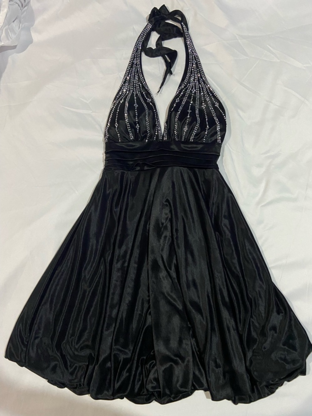 La Scala USA Elegant Black Halter Dress with Handcrafted Rhinestone Detail